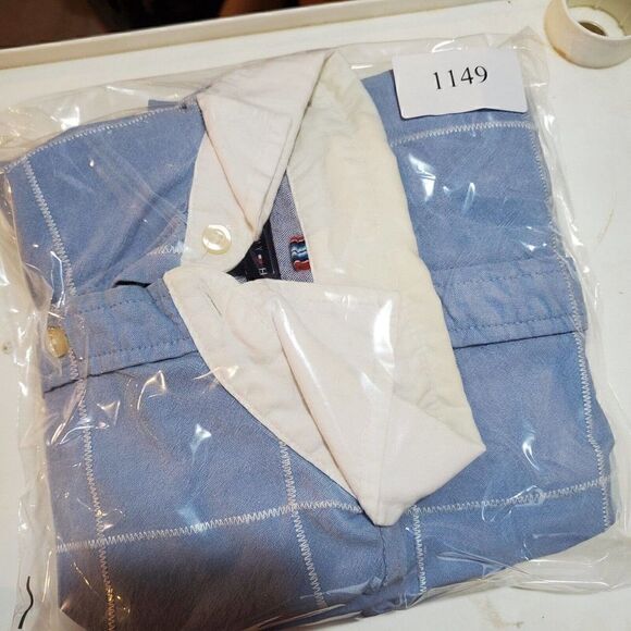 Tommy Hilfiger Shirt Mens Large Blue Square Stitch Custom Fit Button Up - Picture 8 of 8